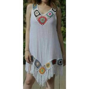 Crochet and Fringe Swimsuit Coverup Tunic Women's OS